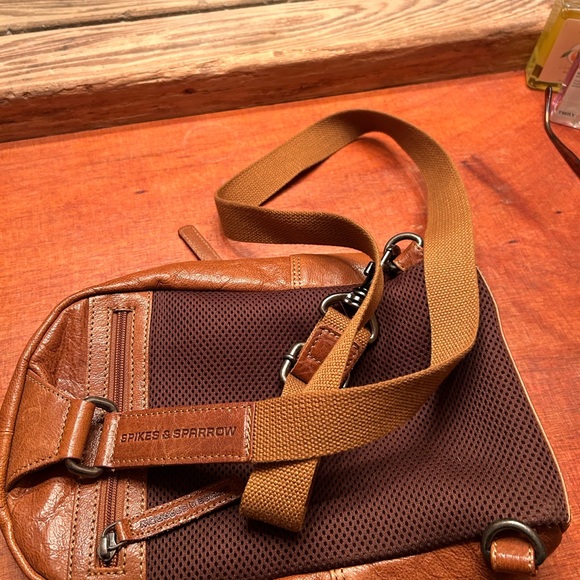 Spikes and sparrow leather, small one shoulder sling backpack Brandy Brown - Picture 7 of 8